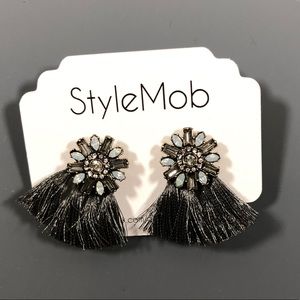 New! Neutral jewel & tassel earrings.